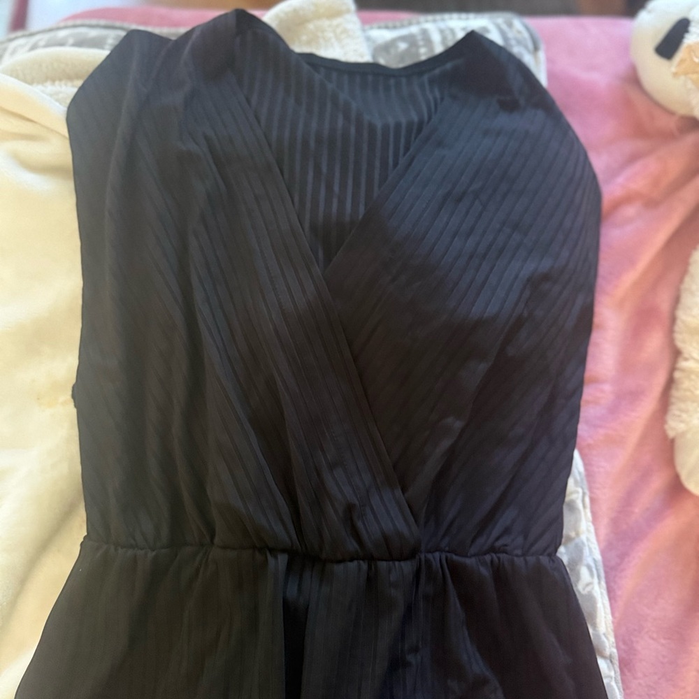 Women's Black Pleated Wrap-Front Jumpsuit